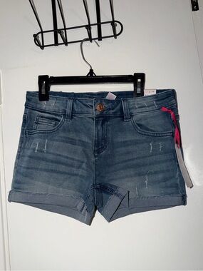 Judy Blue Girls Dark Wash Denim Roll-Cuff Shorts with Pink Accent